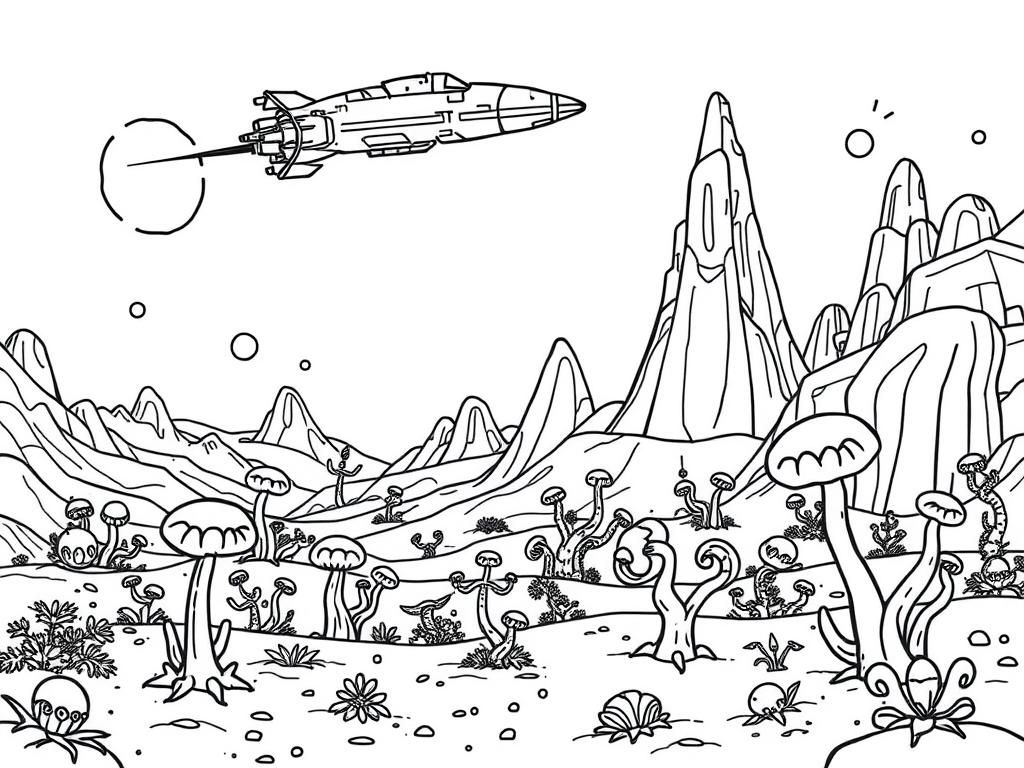 Alien Landscape Coloring Page