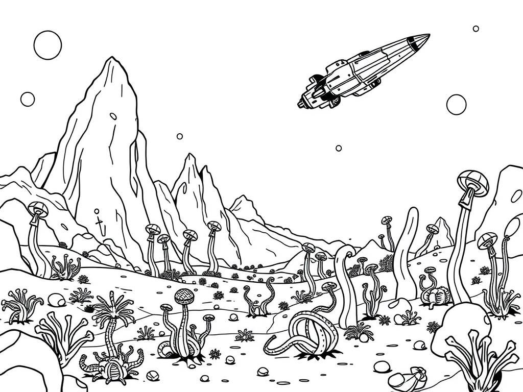 Alien Landscape Coloring Page