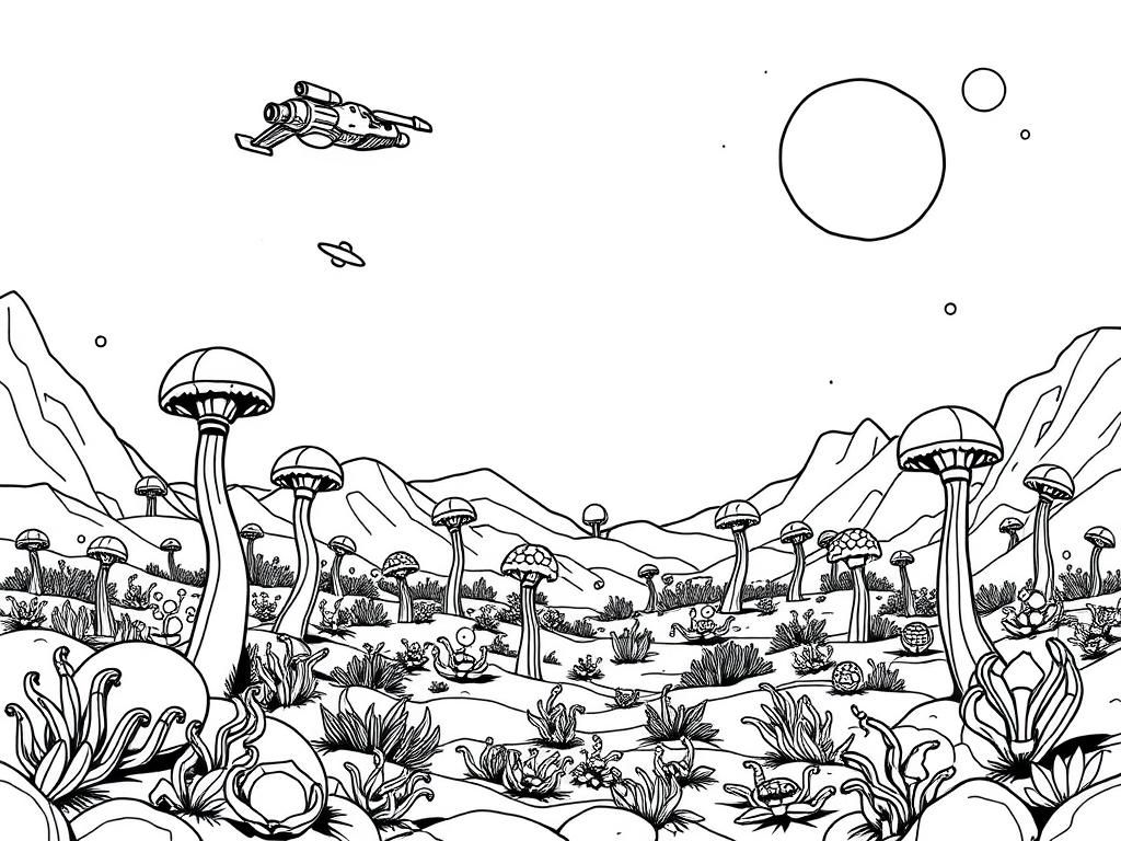 Alien Landscape Coloring Page