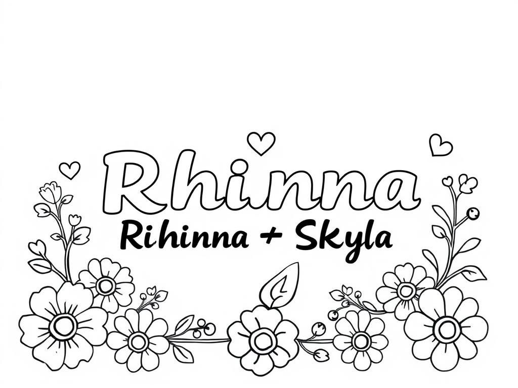 Preview of “Rhianna + Skyla” with hearts and flowers around names