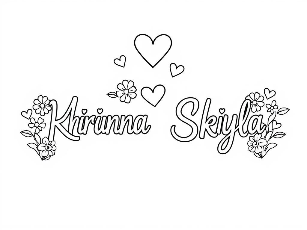Preview of Rhianna + Skyla with hearts and flowers around names