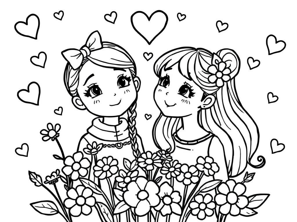 Preview of Rhianna + Skyla with hearts and flowers