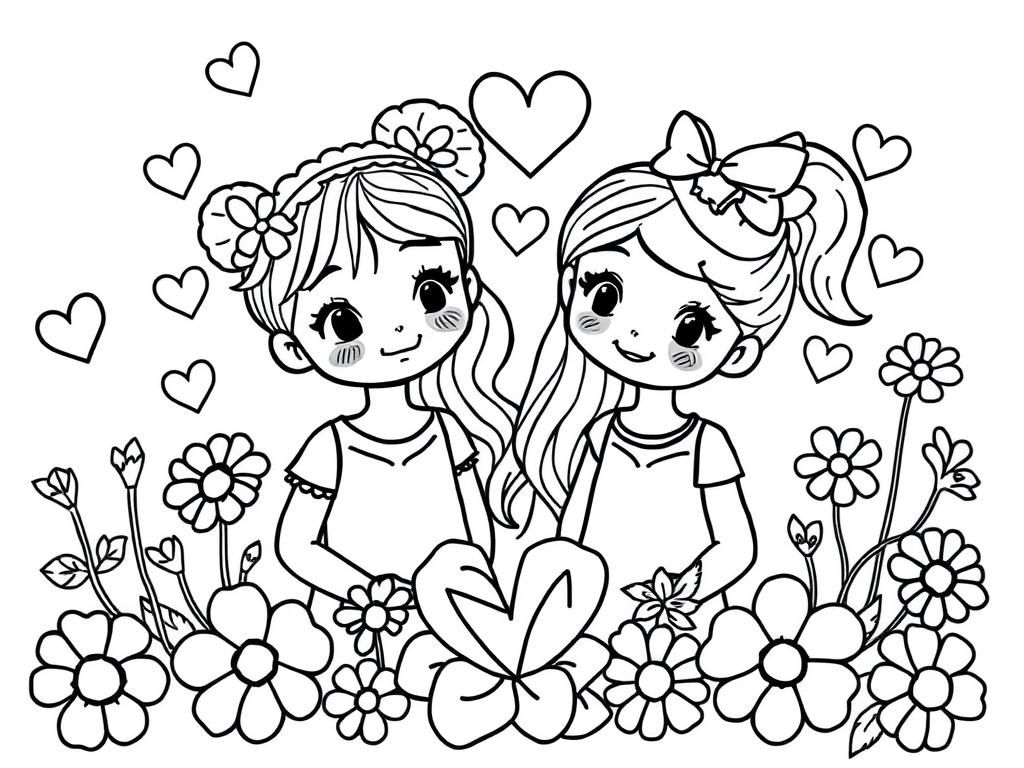Preview of “ Rhianna & Skyla “with hearts and flowers