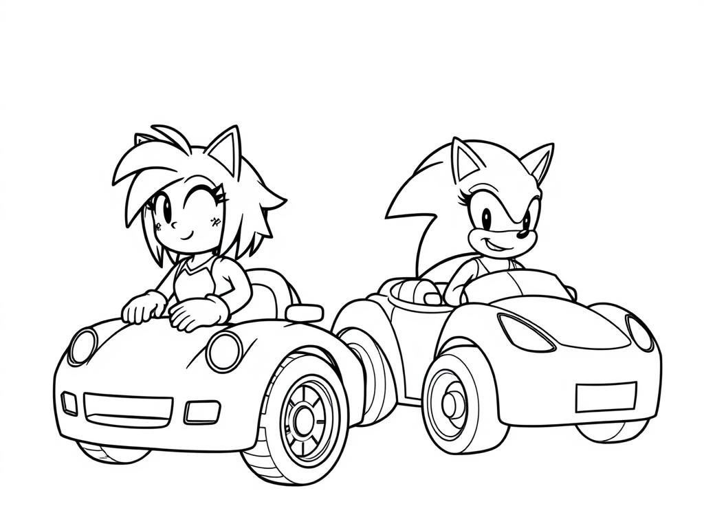 Sonic and Tails Racing Cars Coloring Page