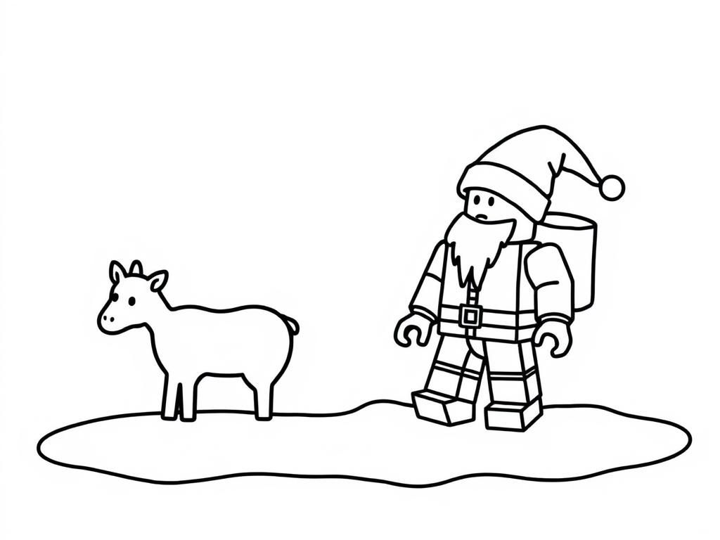 Santa and Goat Christmas Coloring Page