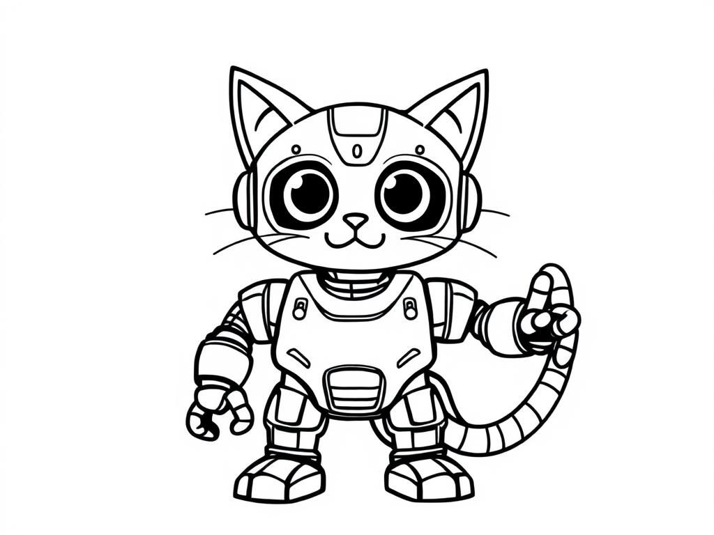 robot cat - Free Printable Coloring Page