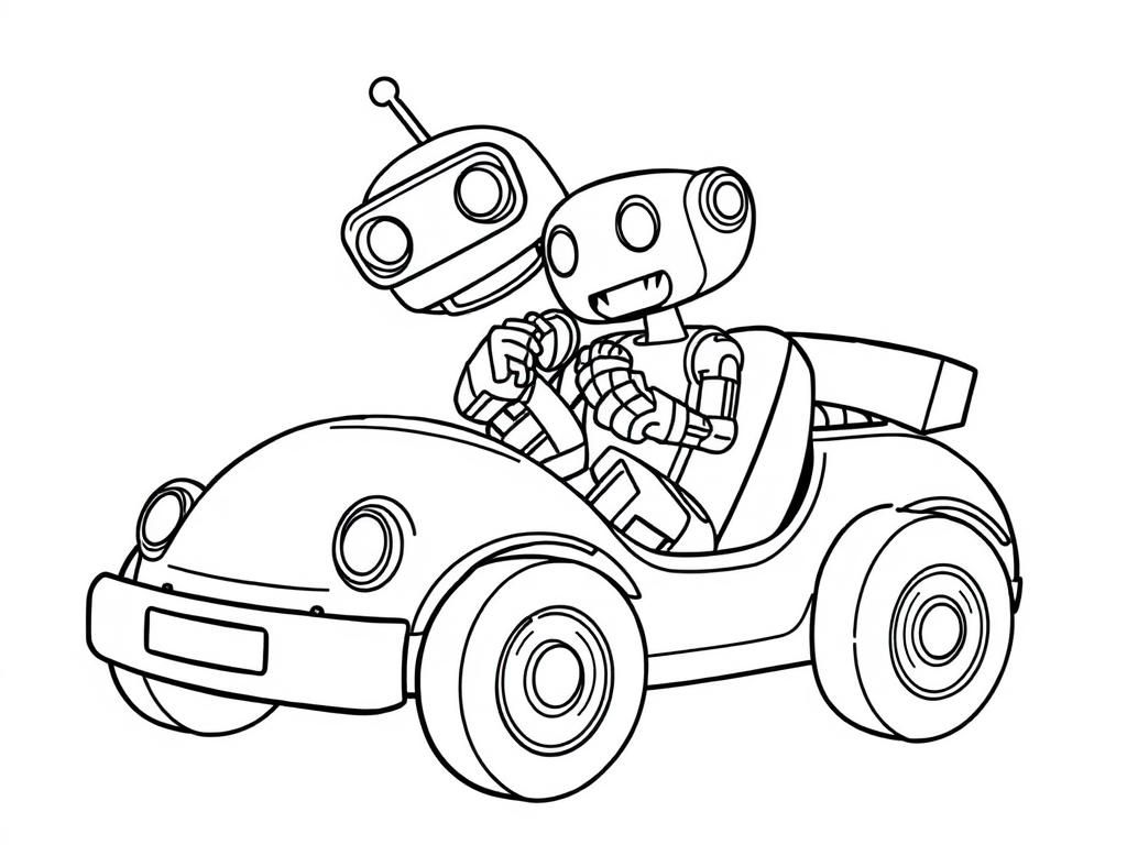 Robot Driving Car Coloring Page