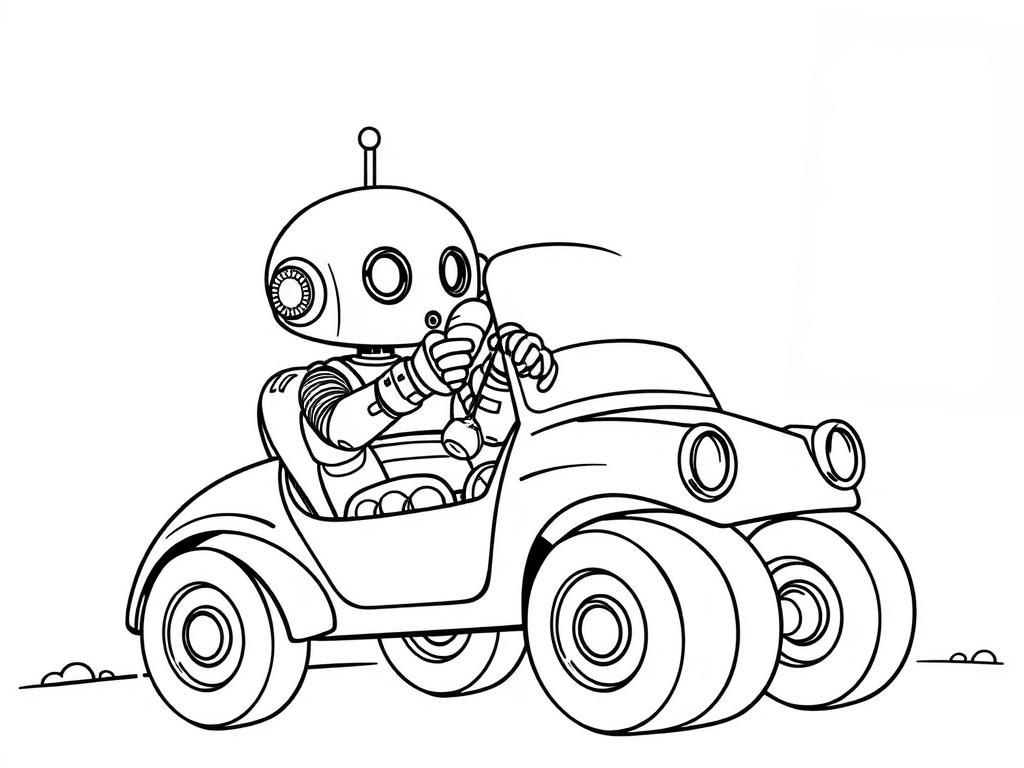 Robot in a Vintage Car Coloring Page