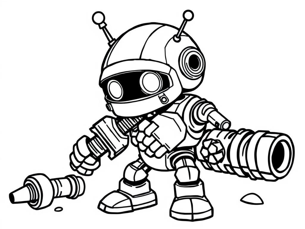 robot eating bolts - Free Printable Coloring Page