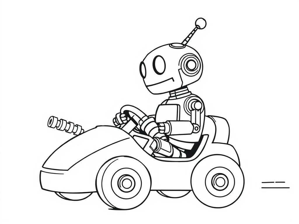 Robot Driving Car Coloring Page