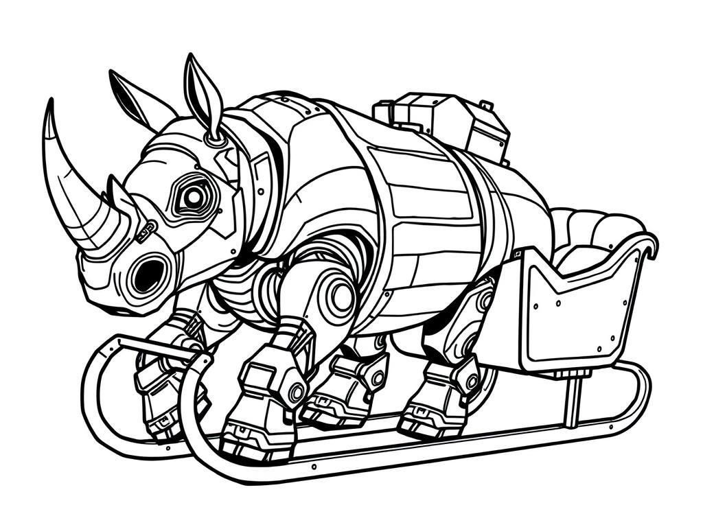 robot rhino pulling sleigh