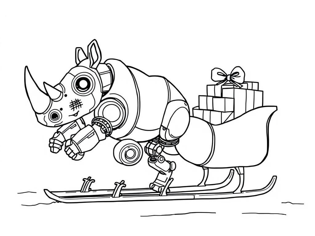 Kleurplaat Robot Neushoorn Sledetocht