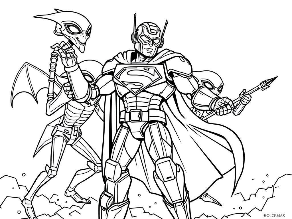 Preview of Robot superman fighting aliens