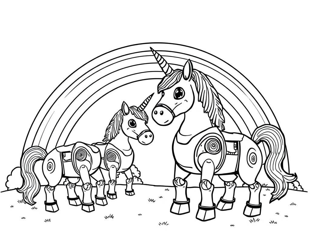 Preview of robot unicorns hanging out under a rainbow