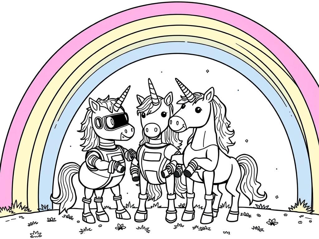 Preview of robot unicorns hanging out under a rainbow