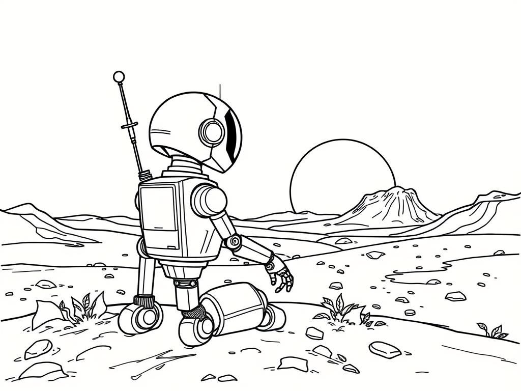 robot watching sunset on mars