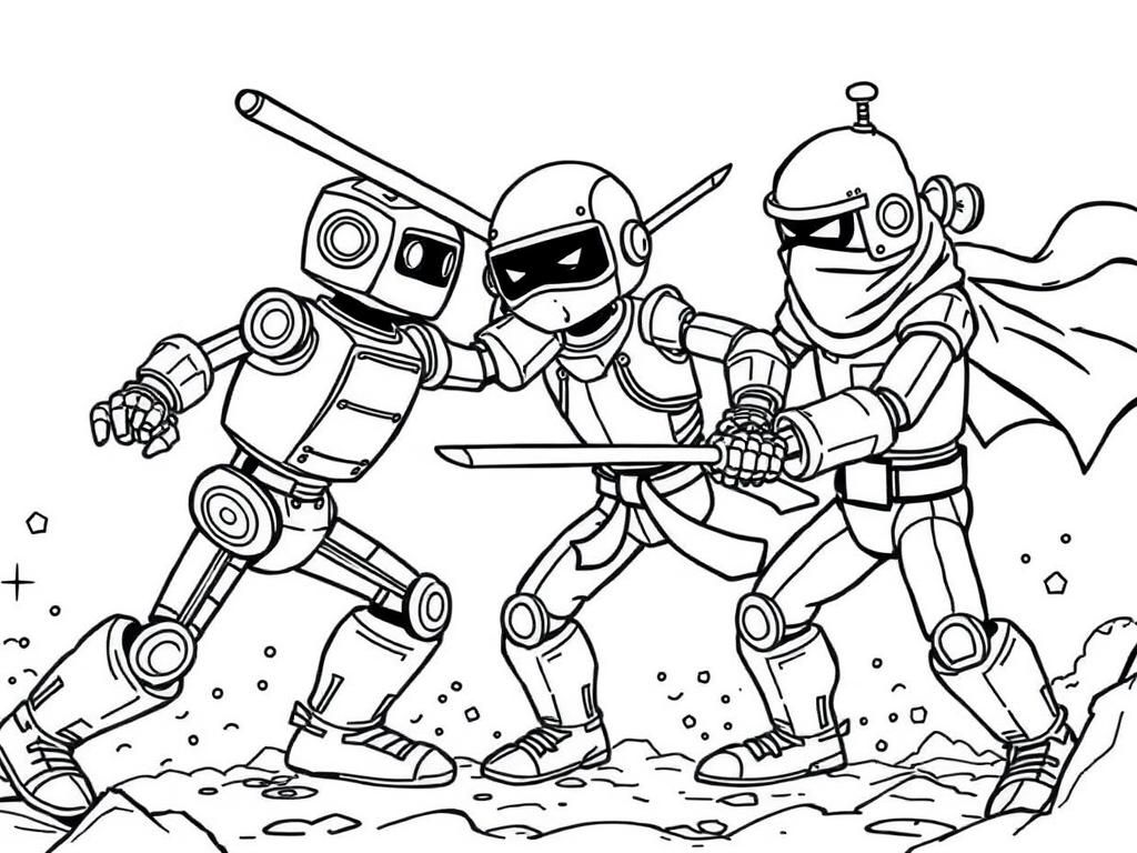 Robots fighting with ninjas!