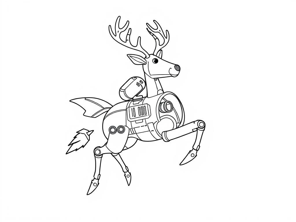 rocket powered mechanical reindeer - Free Printable Coloring Page