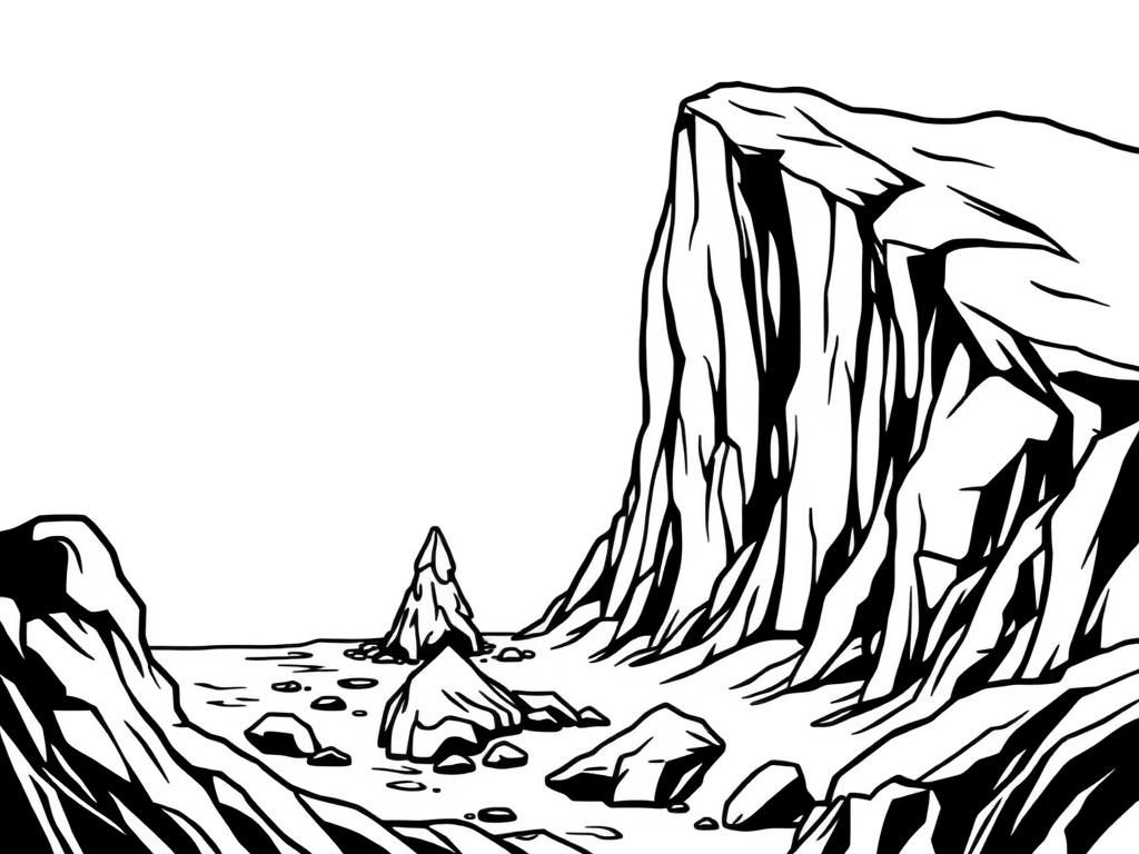 rocky cliffs Background scene - Free Printable Coloring Page