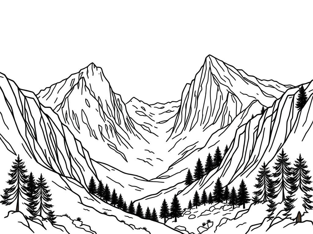 Kleurplaat berglandschap