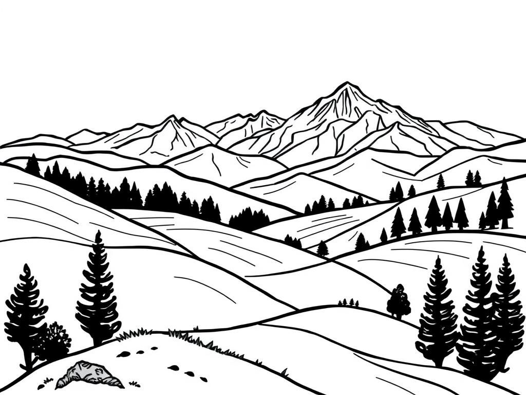 Mountain Landscape Coloring Page
