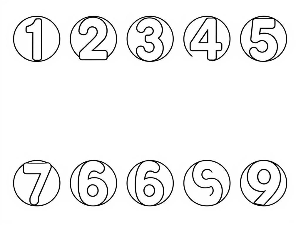 round numbers from 1 to 9 in two rows - Free Printable Coloring Page