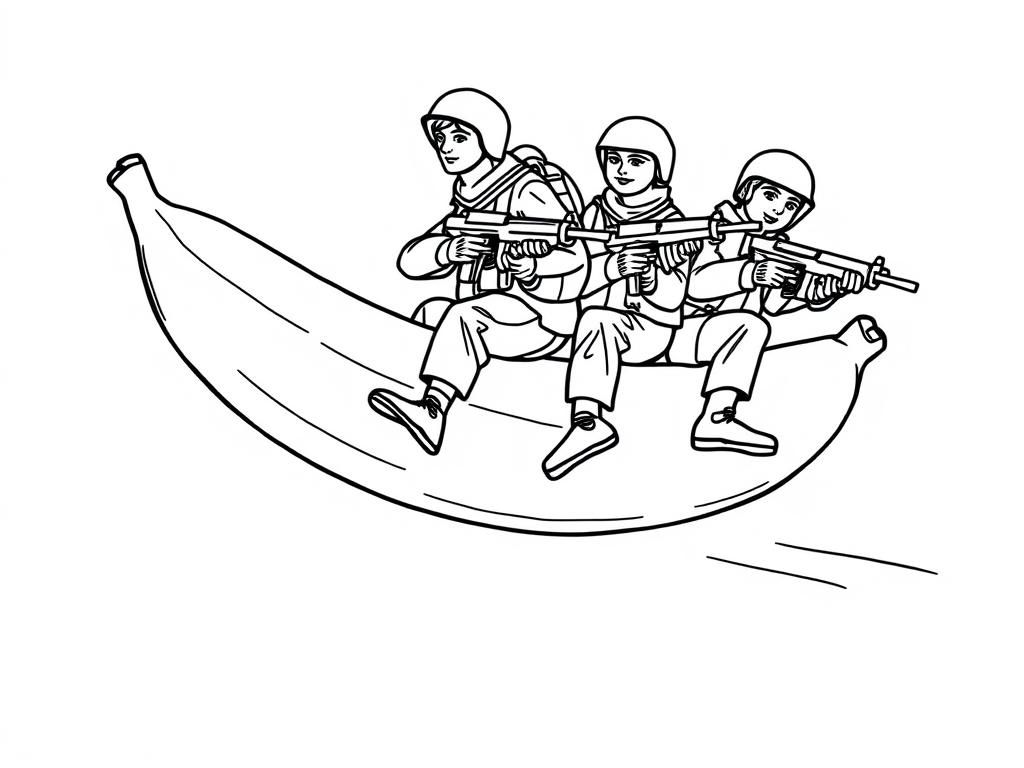 Russian soldiers flying on a banana