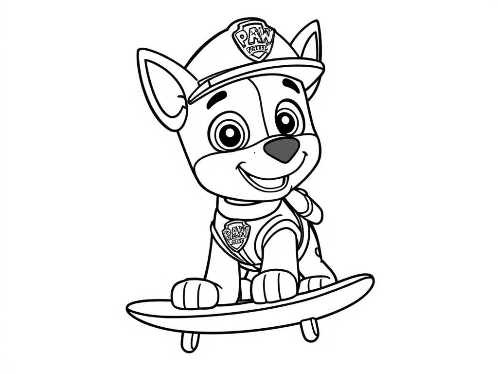 ryder on his board from paw patrol - Free Printable Coloring Page