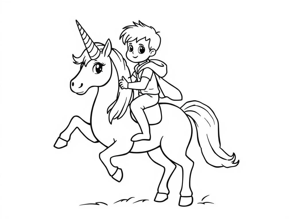 Rylan riding a unicorn - Free Printable Coloring Page