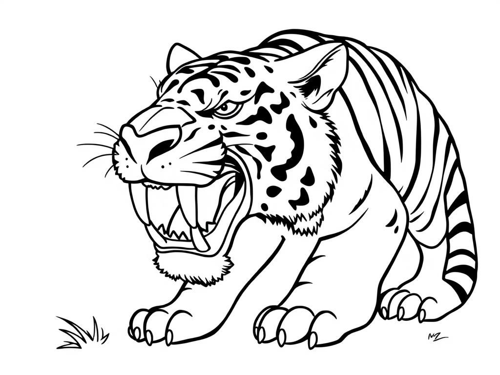 Kleurplaat van een zwart-witte tijger: laat je innerlijke beest de vrije loop