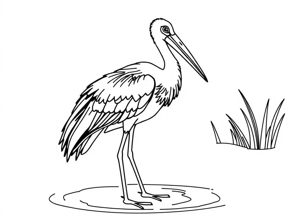 Coloring Page of a Stork in Water