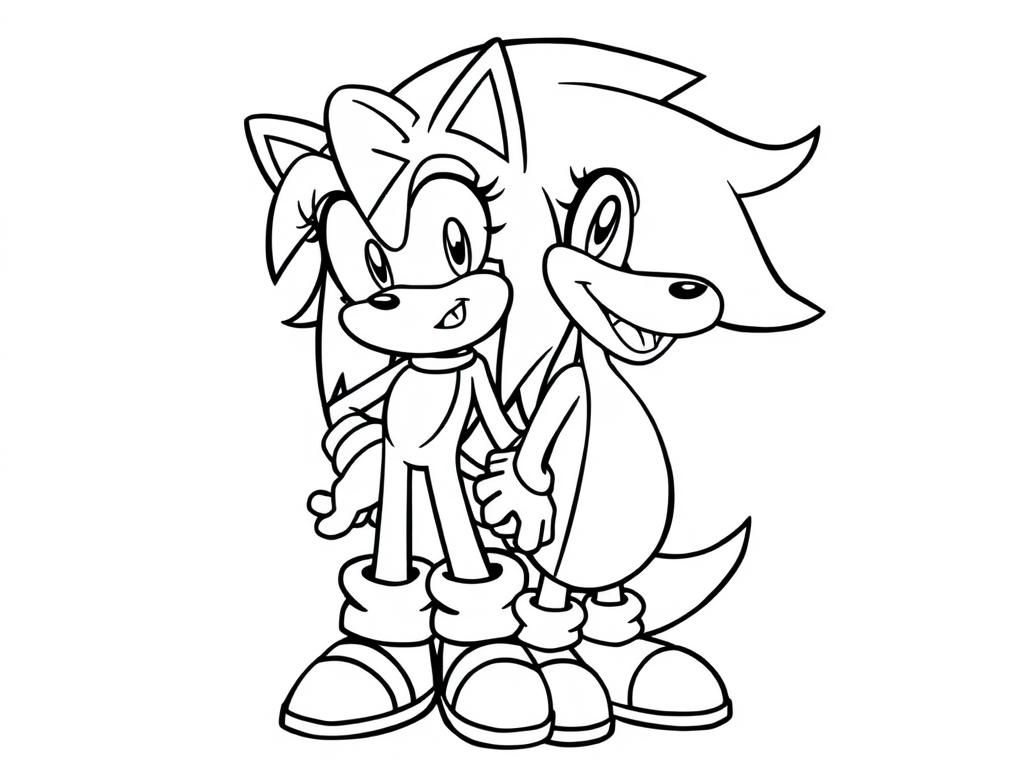 Sonic Characters Tails and Amy Rose Coloring Page