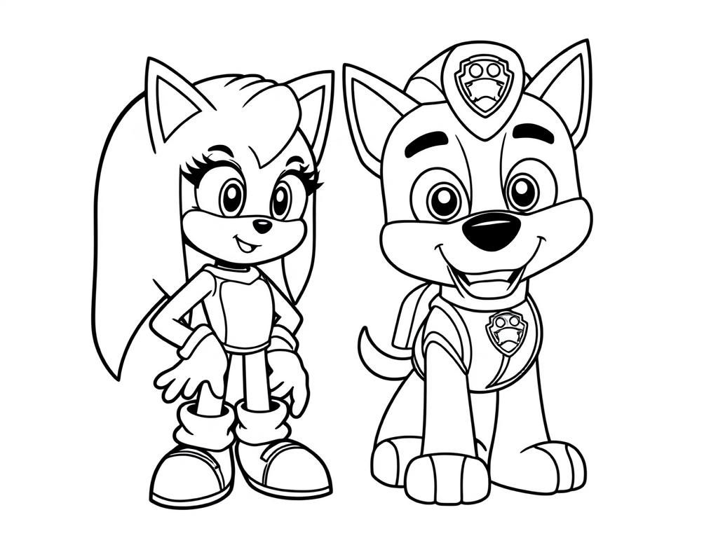 Paw Patrol & Sonic Friends Coloring Page
