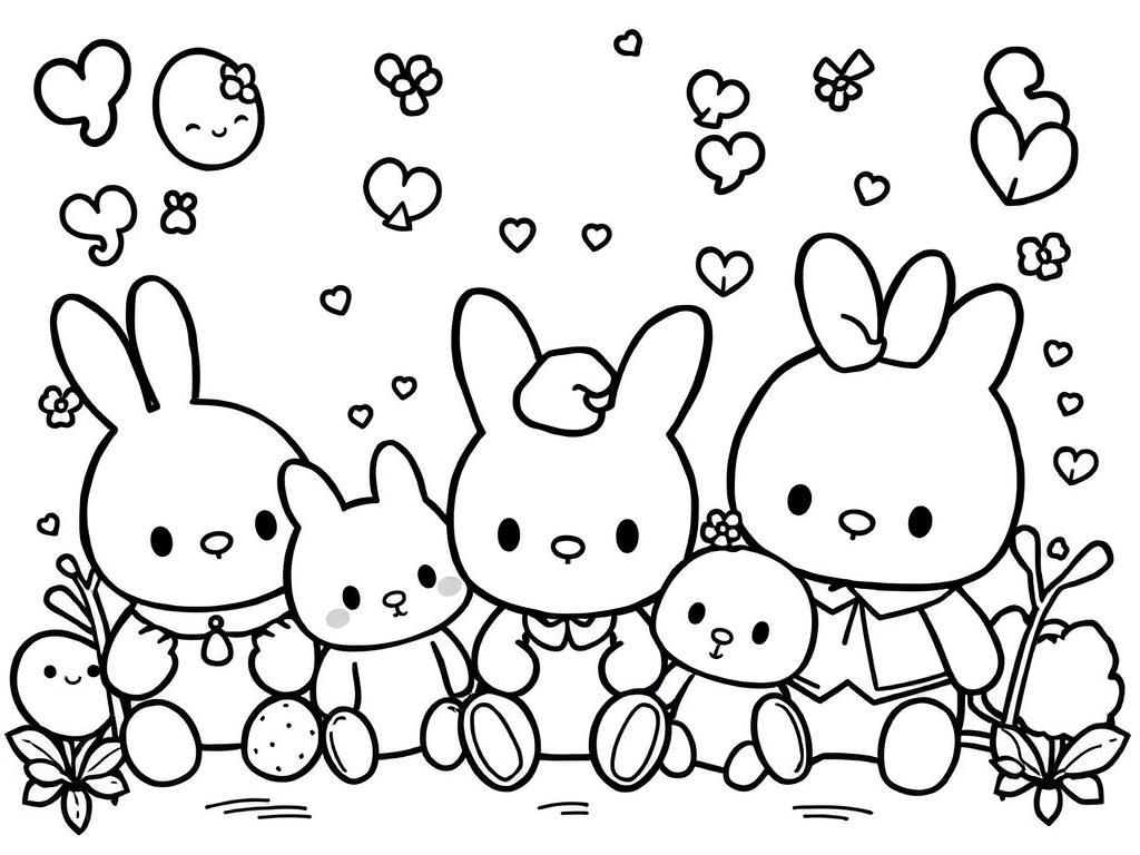 Schattige konijntjesvrienden kleurplaat