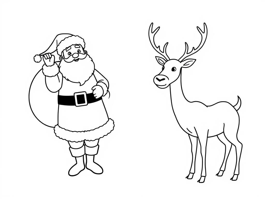 santa and his reindeer - Free Printable Coloring Page