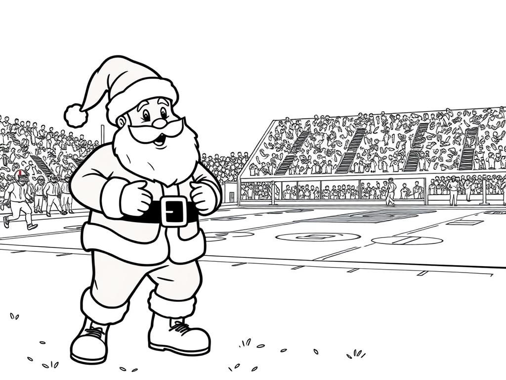 Santa at Football Stadium Coloring Page