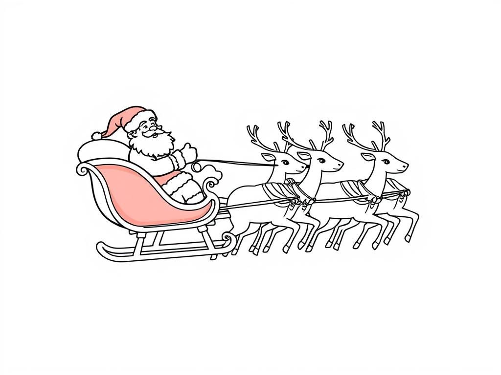 Santa Clause riding in his sleigh with all his reindeer - Free Printable Coloring Page