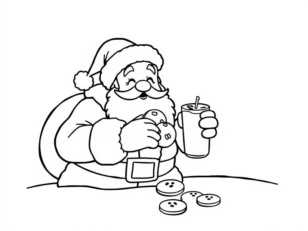 santa eating cookies and milk - Free Printable Coloring Page