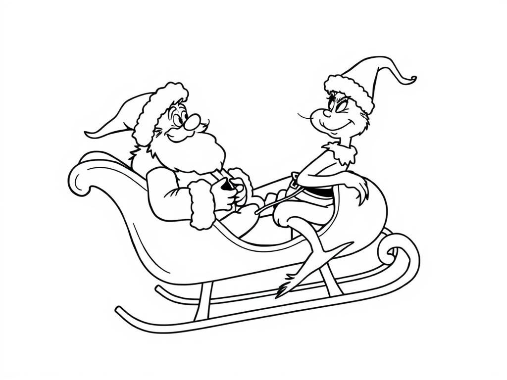 Santa and Grinch Sleigh Ride Coloring Page