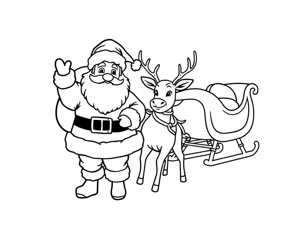 Santa Claus and Reindeer Coloring Page