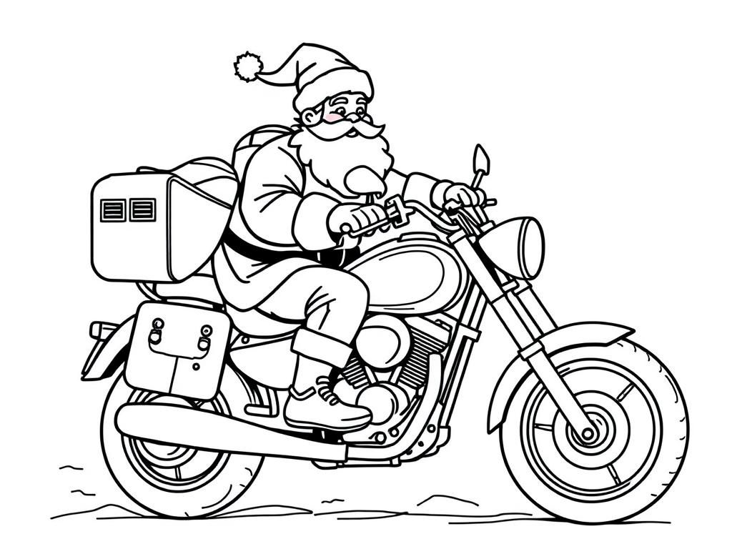Santa on Motorcycle Coloring Page