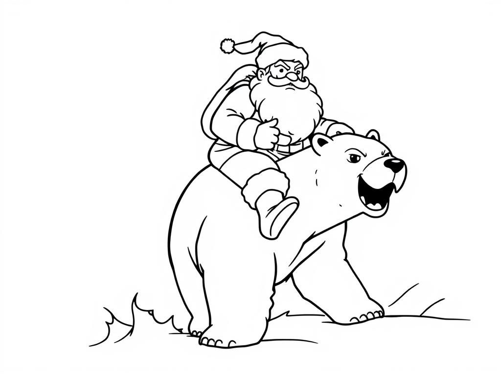 Santa Riding a Polar Bear Christmas Coloring Page