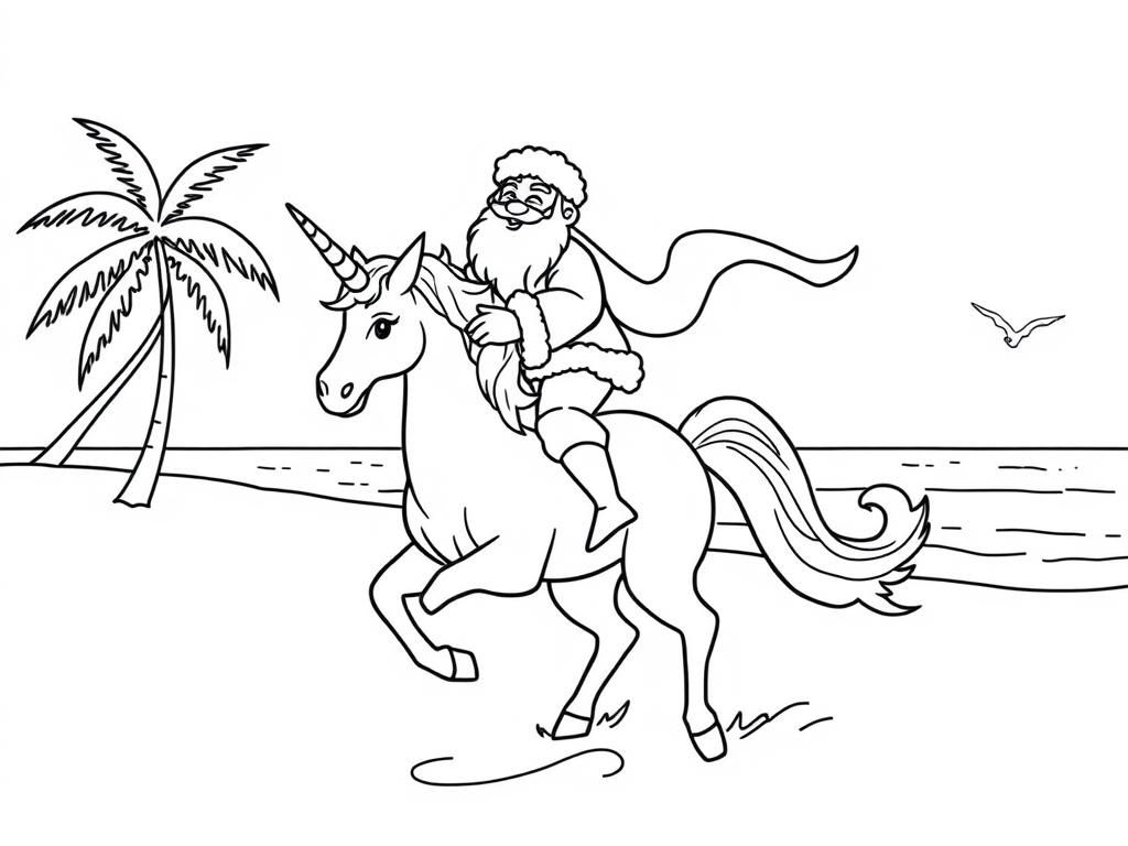 Santa Riding Unicorn Coloring Page