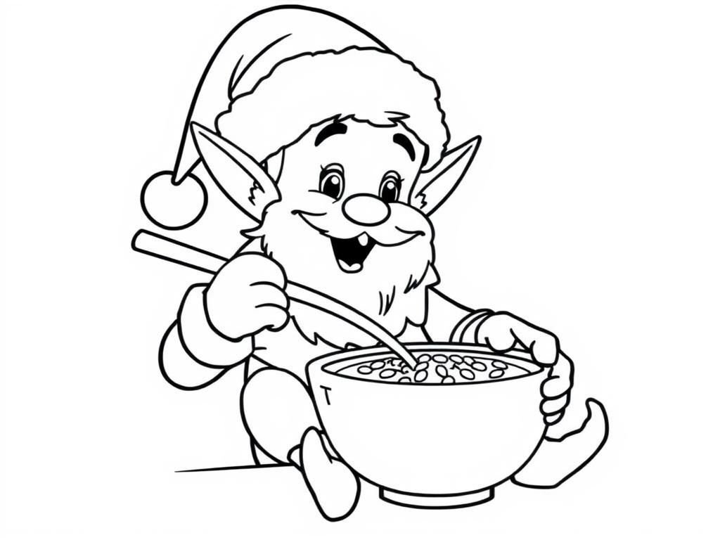 Santa’s elf eating a bowl of oatmeal