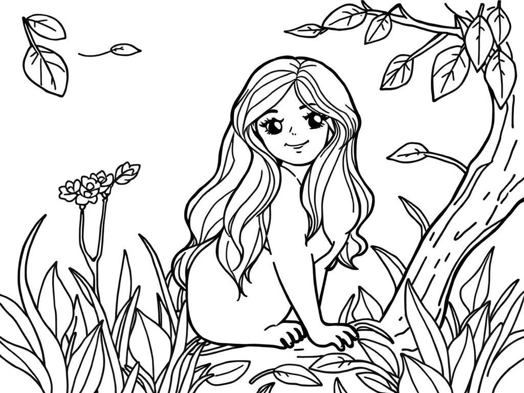 Girl in Garden Coloring Page