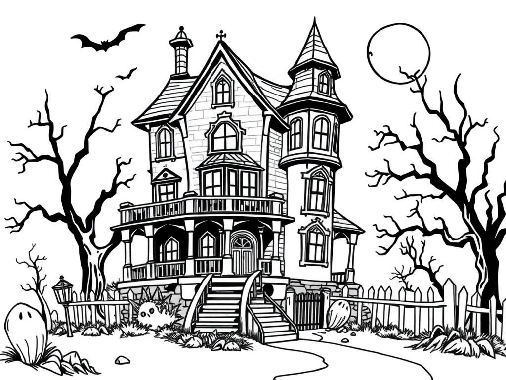 Spooky Haunted House Coloring Page