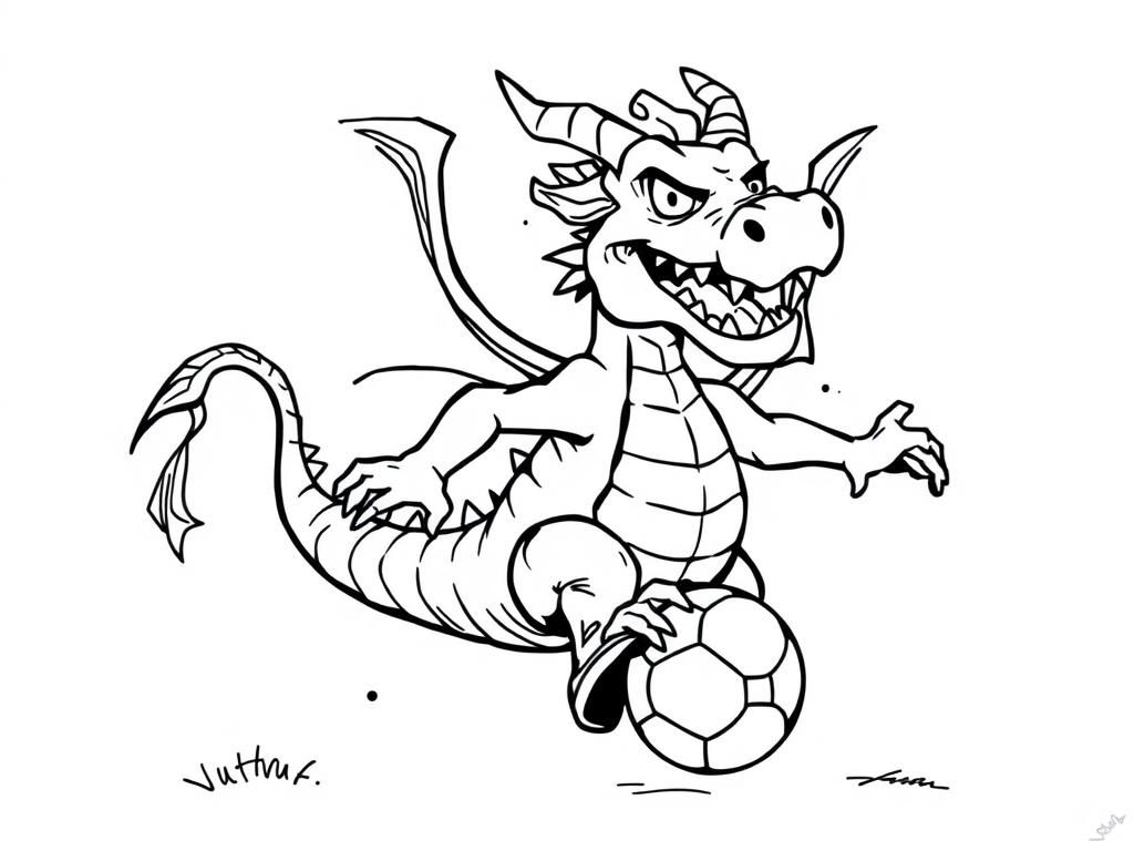 Dragon Soccer Player Coloring Page
