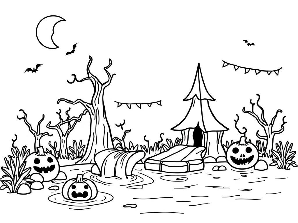 Spooky Halloween Night Coloring Page