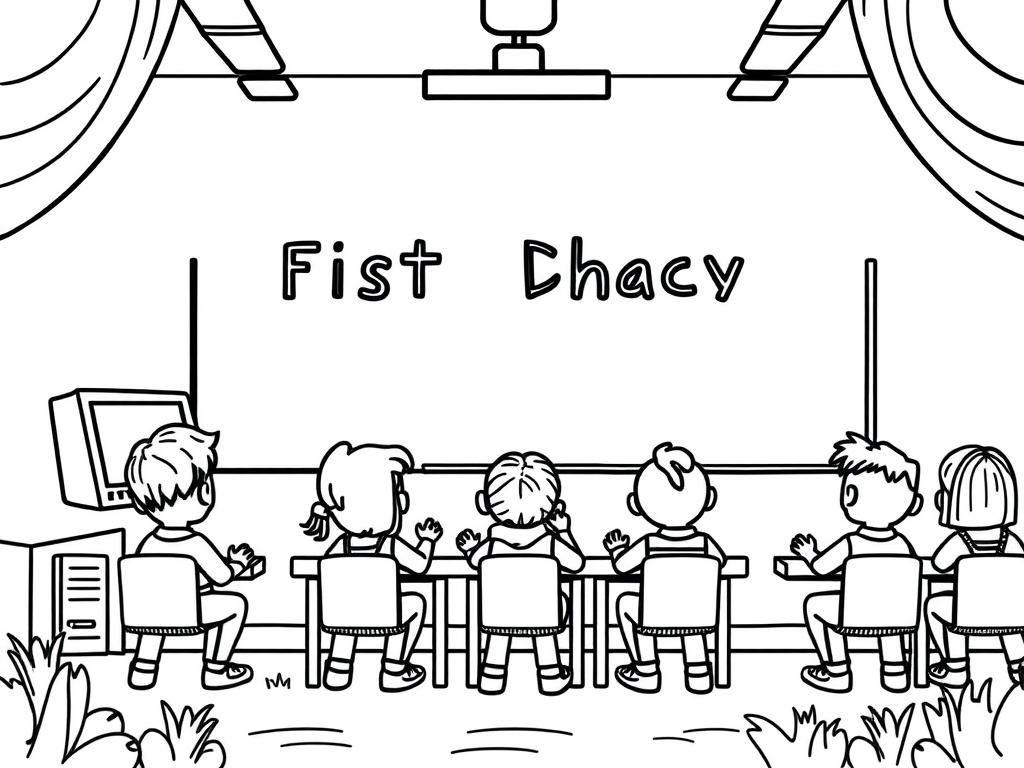 Coloring Page of Five Children in a Classroom
