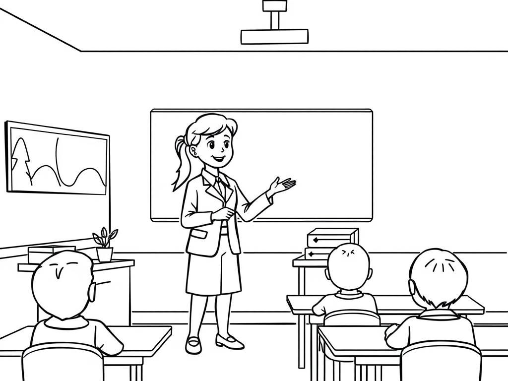 Teacher and Students Classroom Coloring Page